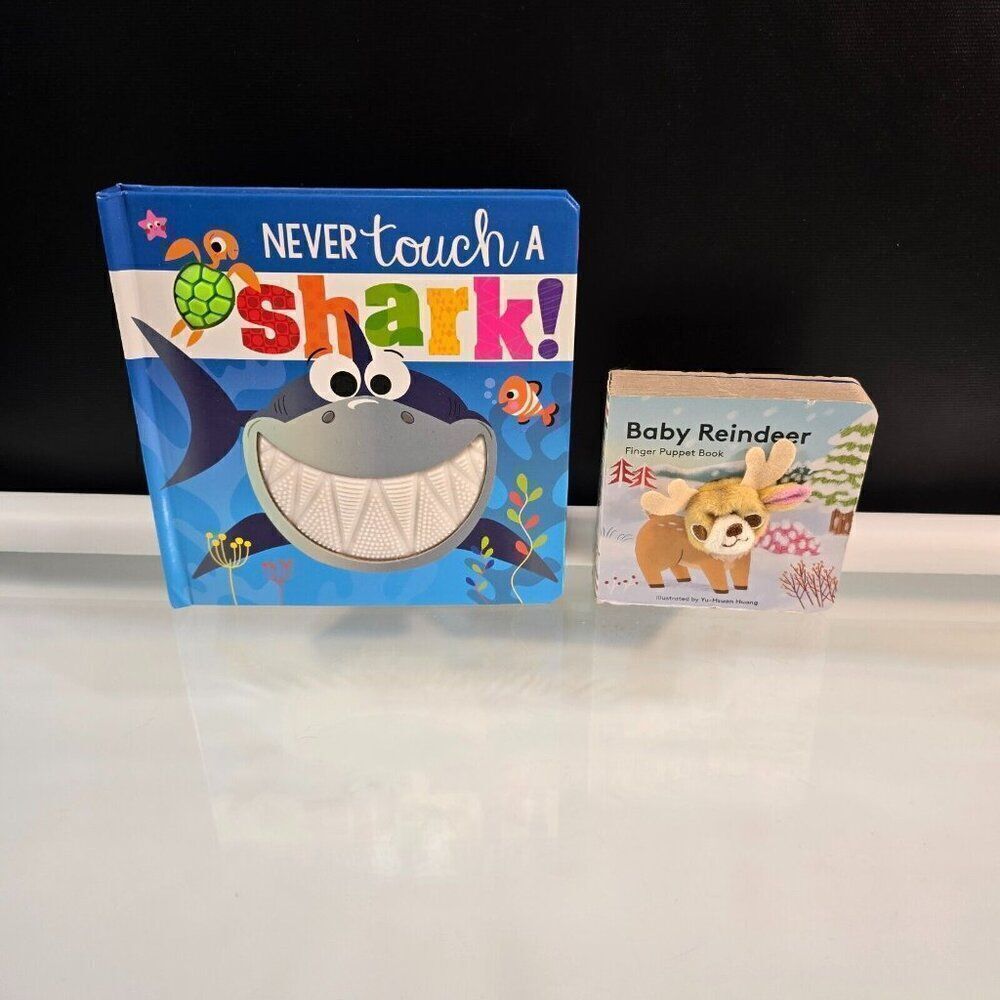 Never Touch a Shark! Touch Feel Board Book & Baby Reindeer Finger Puppet Book